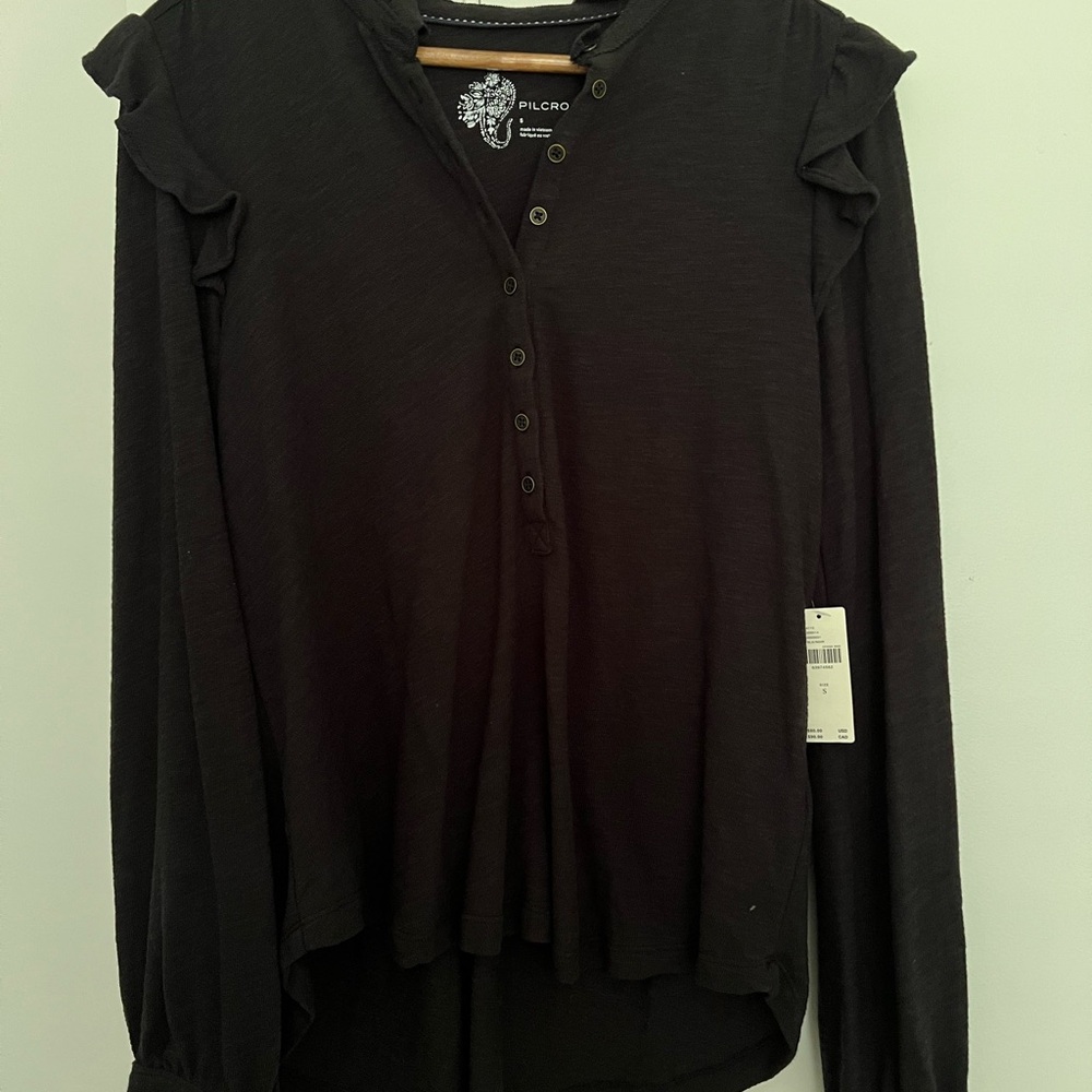 Pilcro x Anthropolgie Black Ruffled Collar Blouse